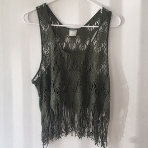 NWOT Free People Women's Green Tassel Crochet Top